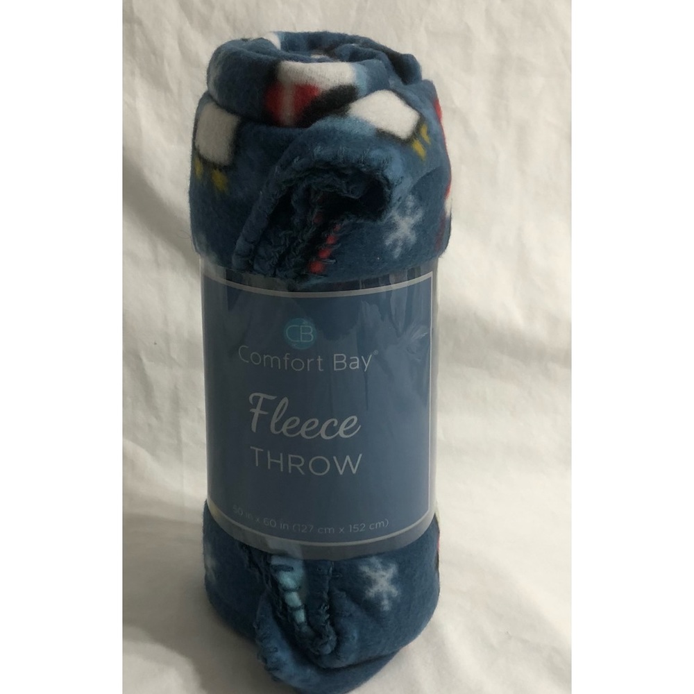 Penguin snowflakes Fleece Throw blue. 50in x 60in